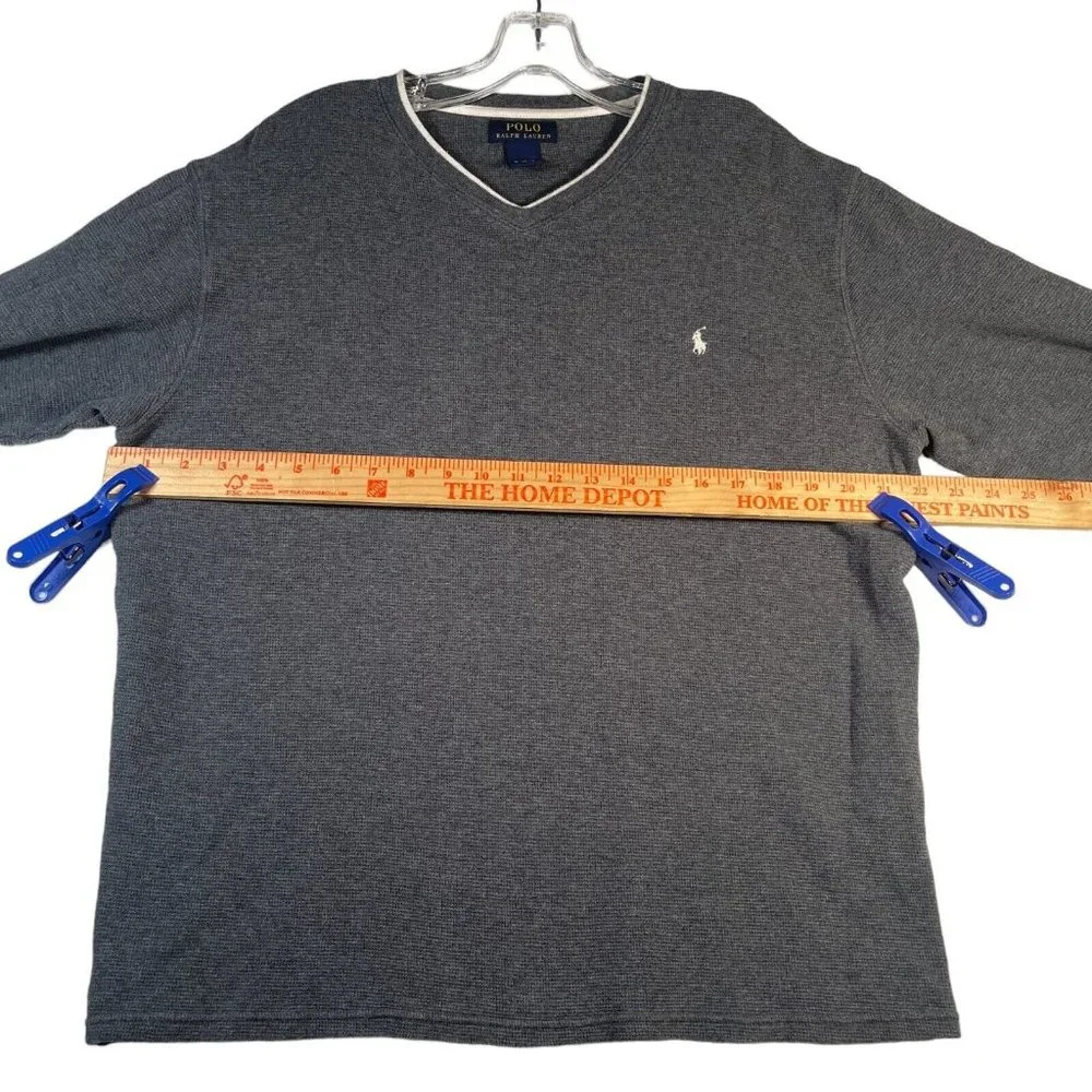 Polo‎ Ralph Lauren Mens Thermal Shirt 2XL Gray V Neck Long Sleeve Pullover Logo